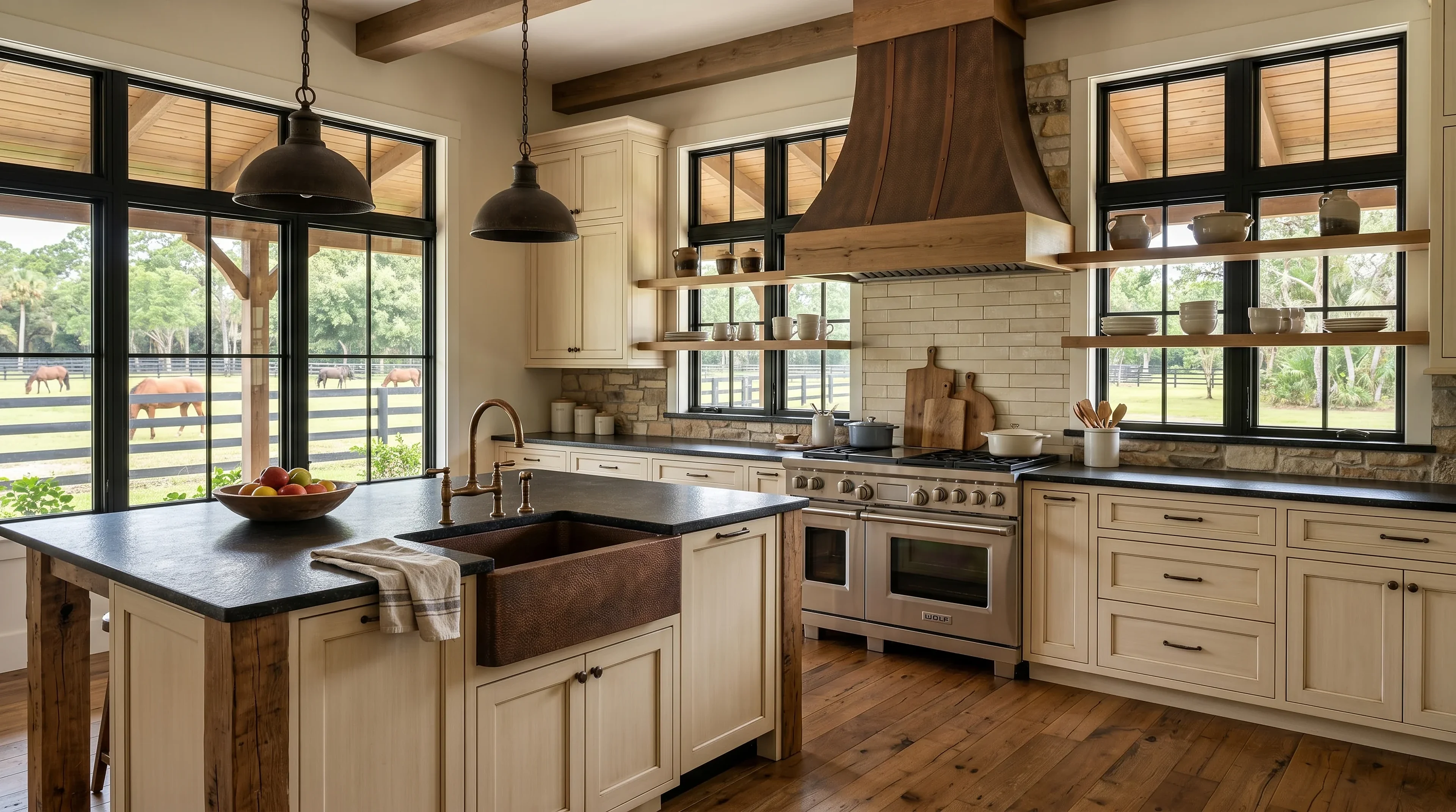 Upscale Loxahatchee kitchen island design with premium stone counters and warm lighting