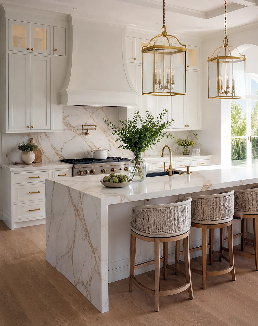 North Palm Beach kitchen island upgrade with stone countertops and refined cabinet details