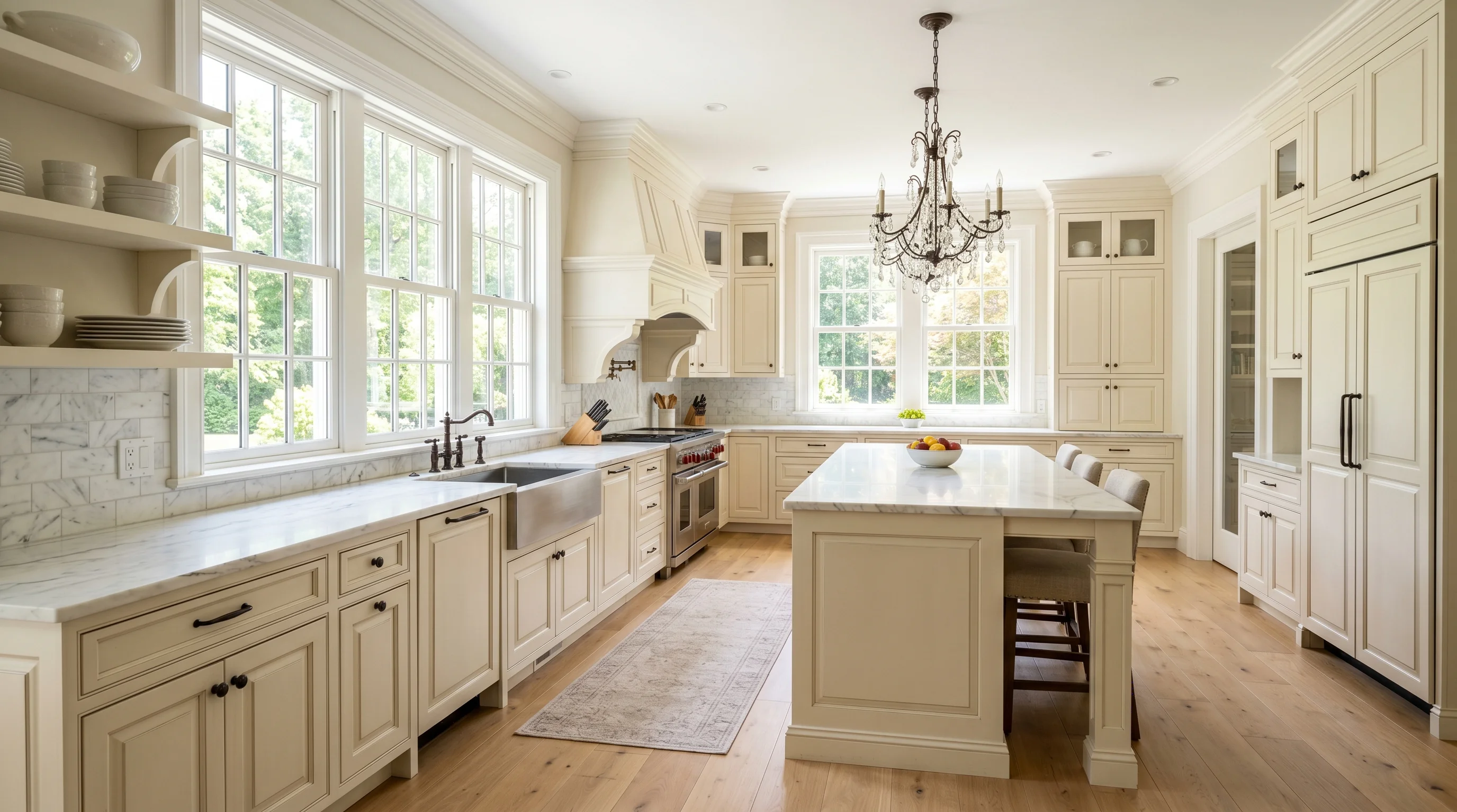 Modern Palm Beach Gardens kitchen remodel with waterfall island and coordinated cabinet finishes