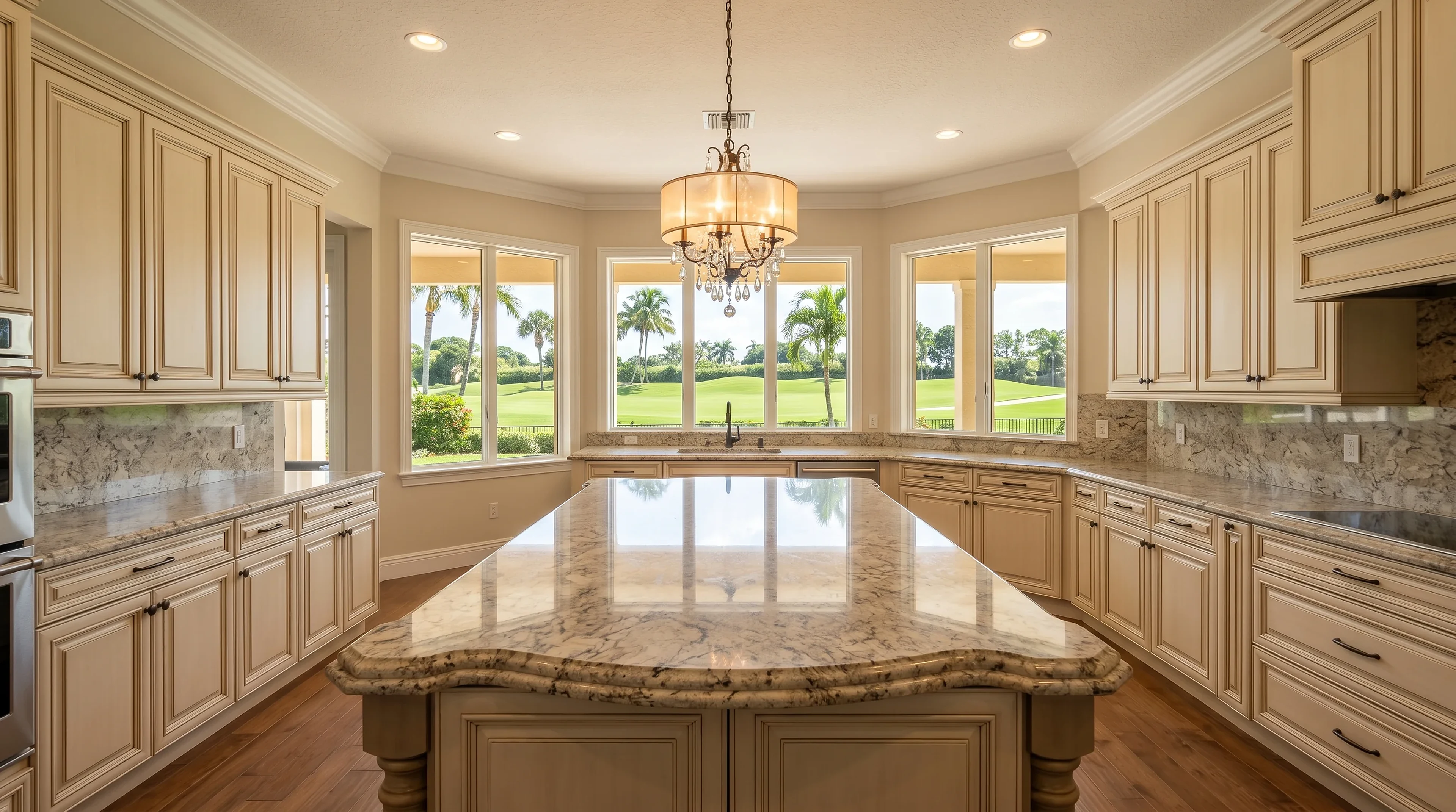 Finished Palm Beach Gardens kitchen remodel inspiration with cabinets, countertops, and luxury materials