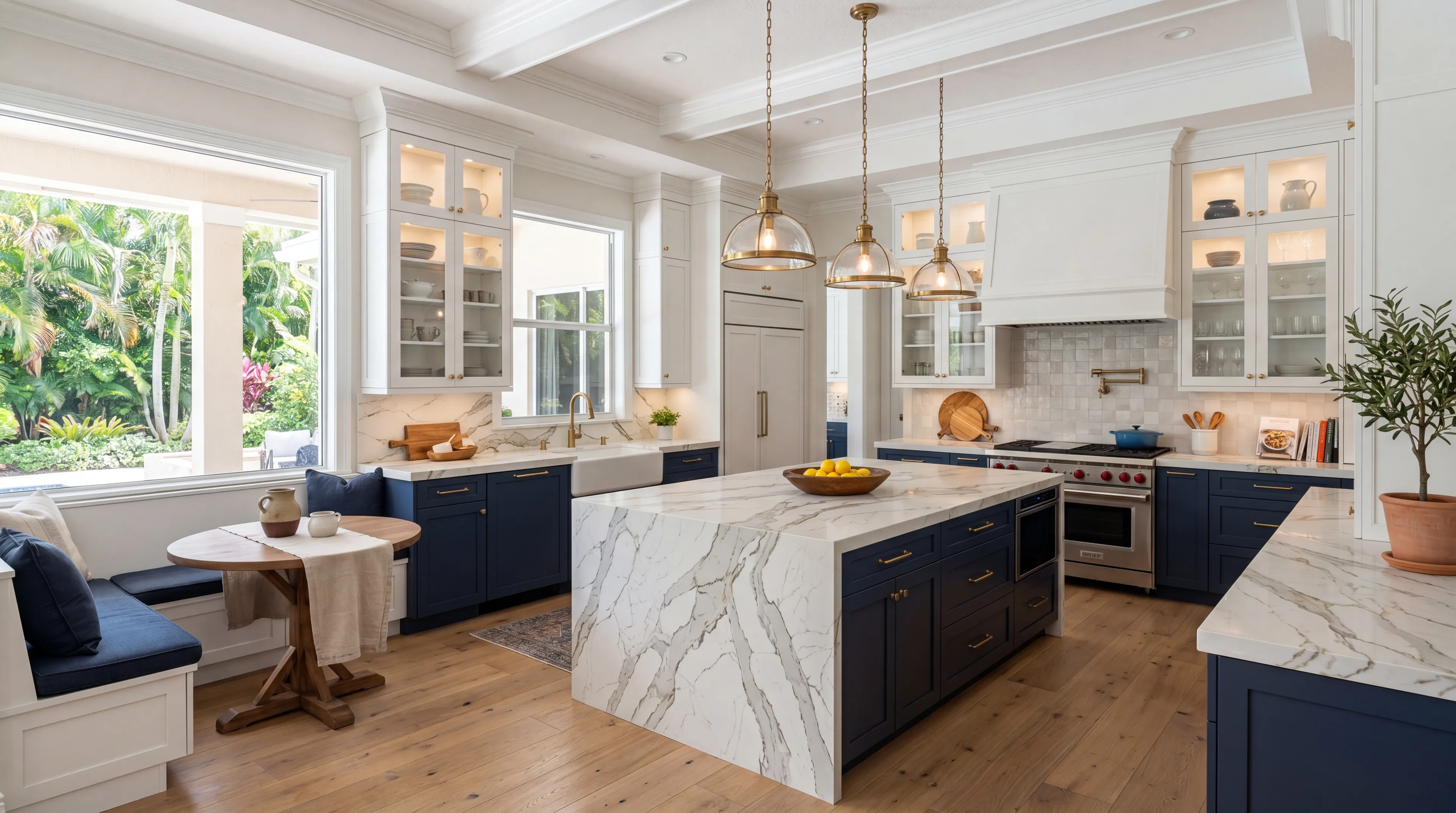 Luxury Royal Palm Beach kitchen material inspiration with marble-look counters and designer lighting