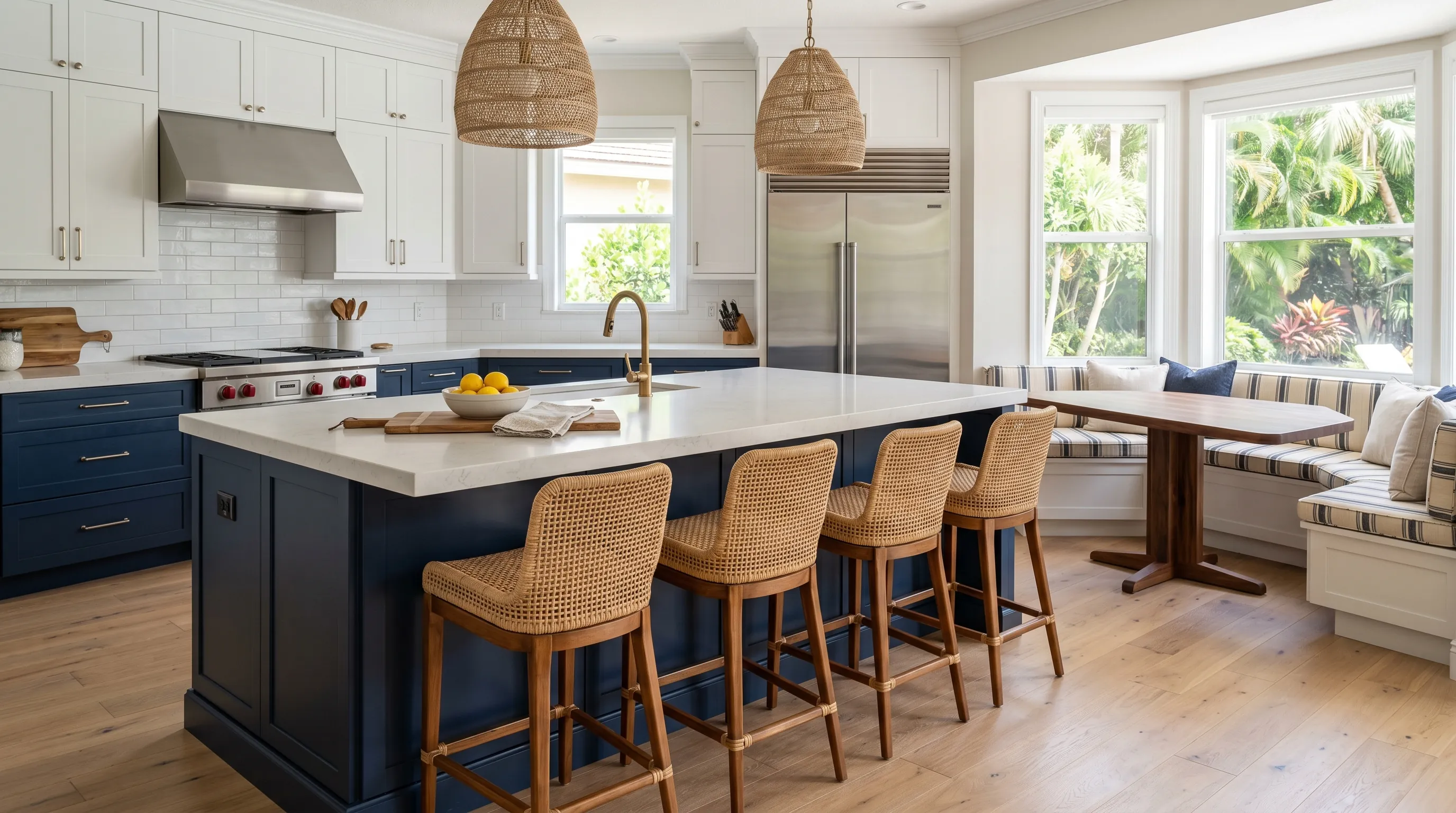 Royal Palm Beach kitchen island upgrade with stone countertops and refined cabinet details