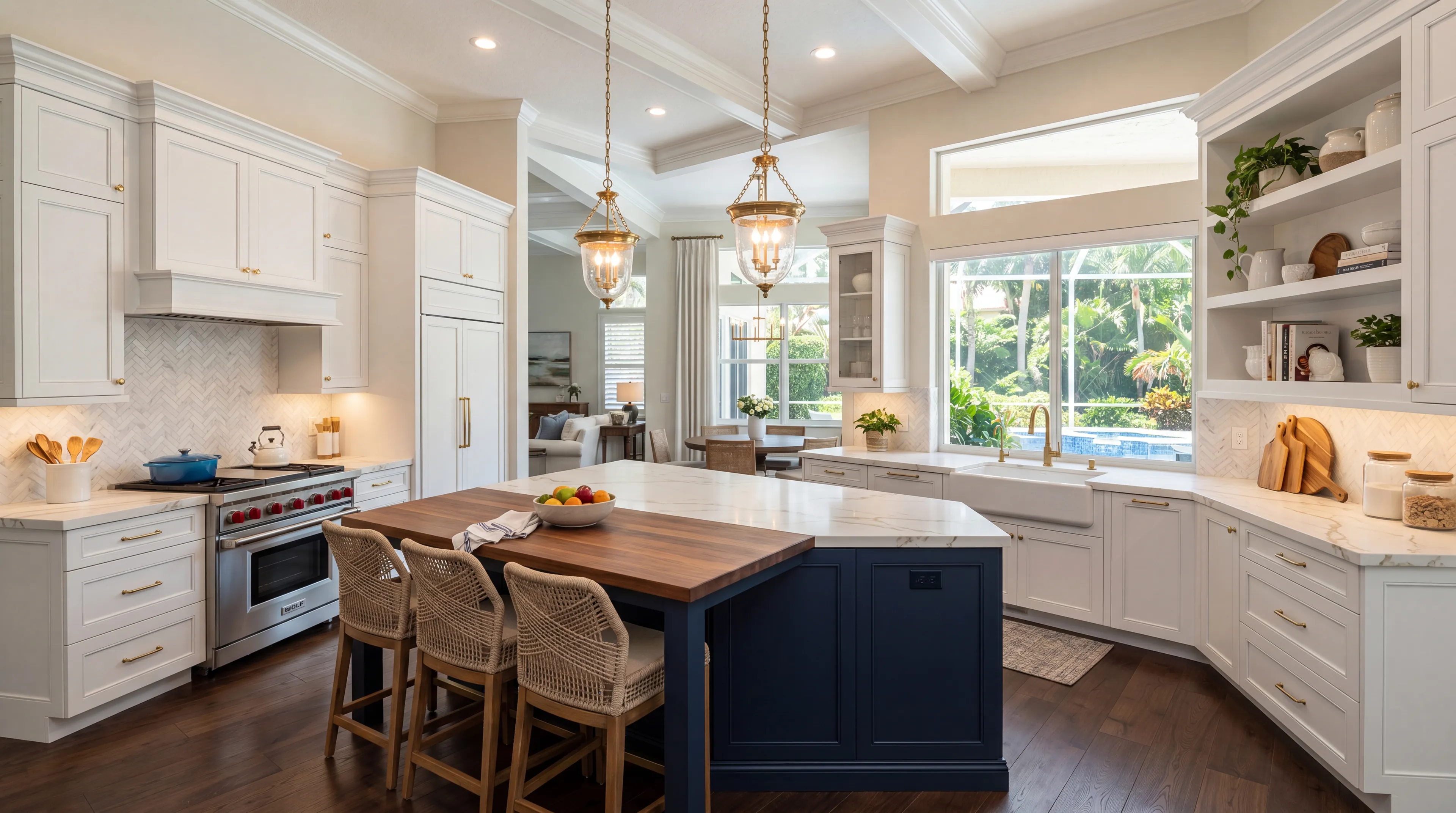 Finished Royal Palm Beach kitchen remodel inspiration with cabinets, countertops, and luxury materials