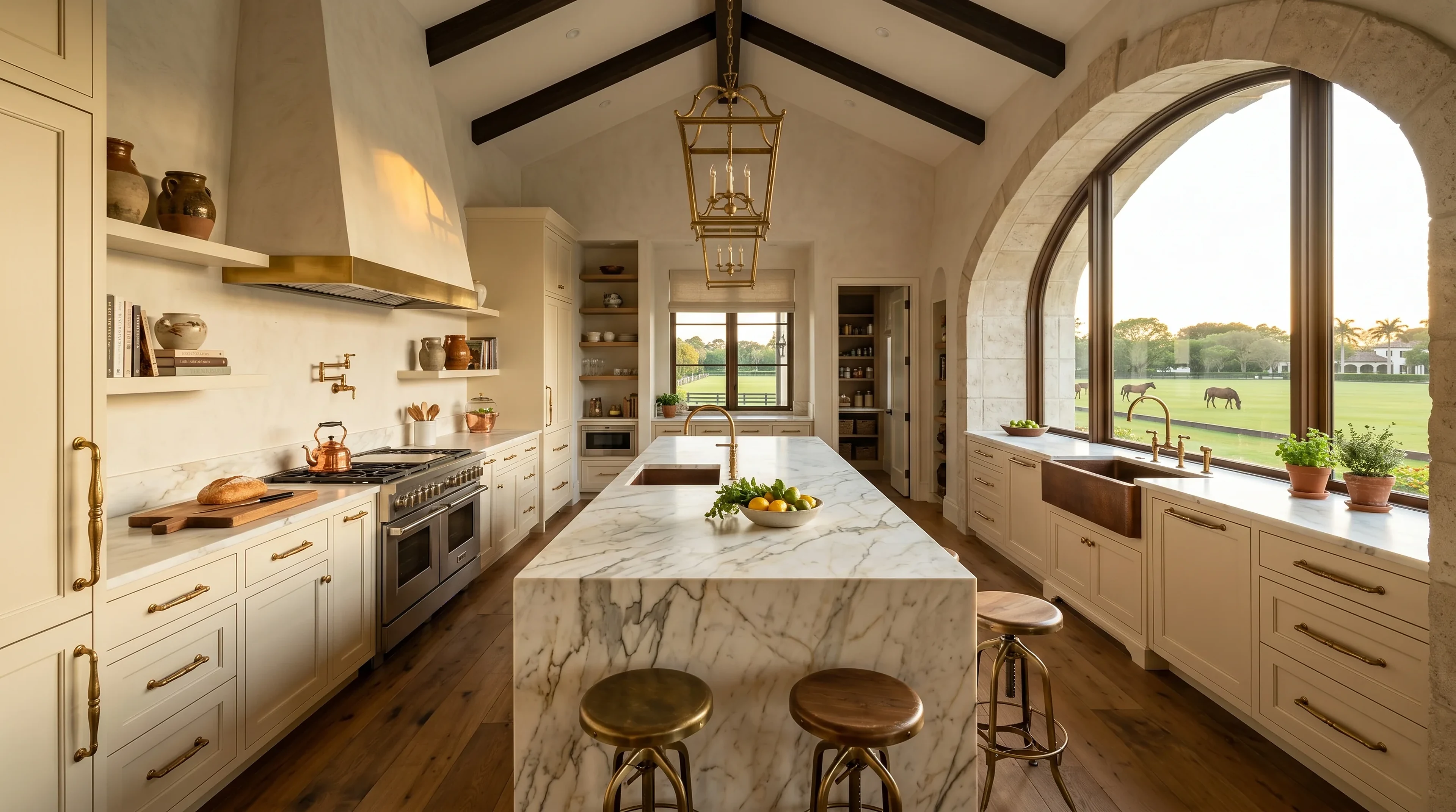 Luxury Wellington kitchen material inspiration with marble-look counters and designer lighting