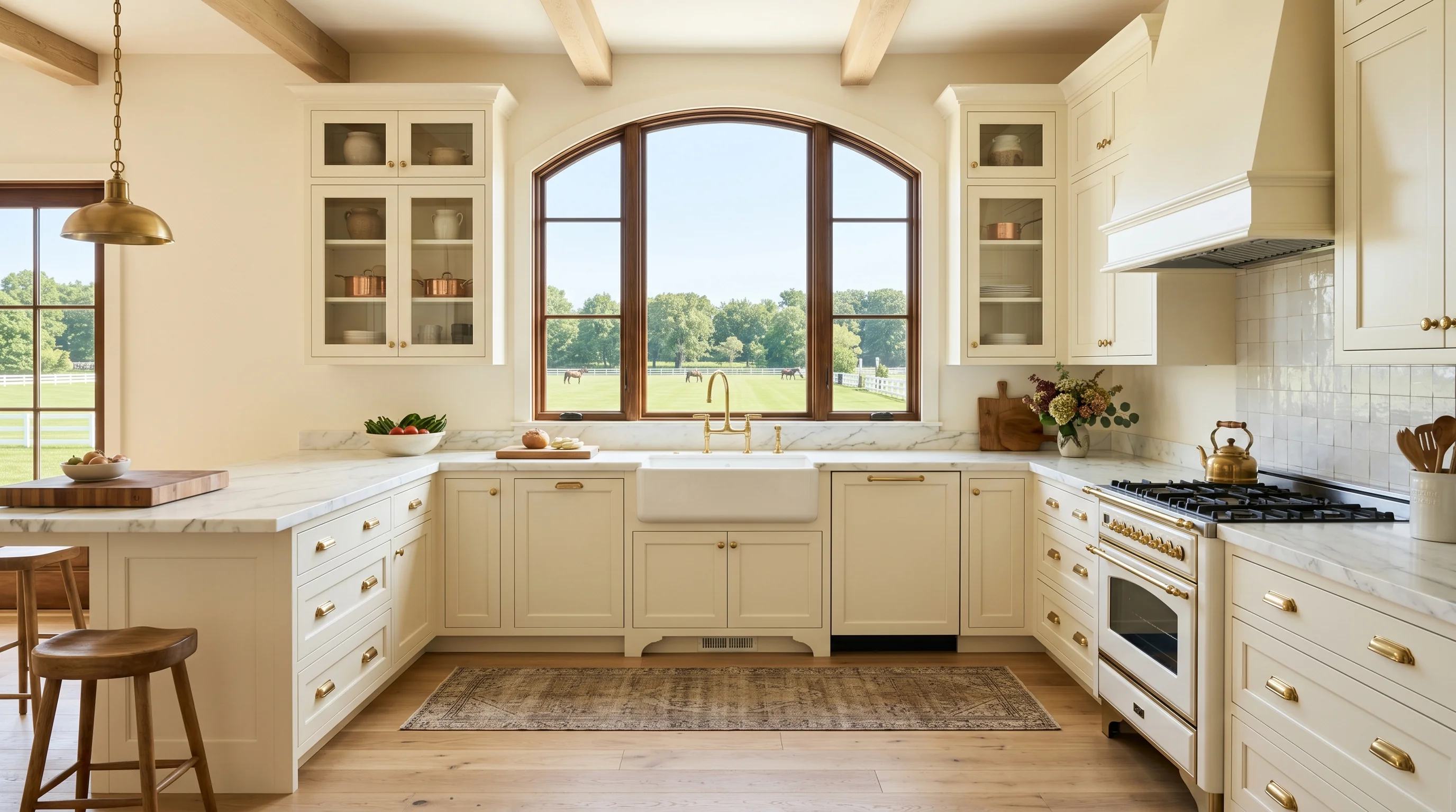 Modern Wellington kitchen remodel with waterfall island and coordinated cabinet finishes
