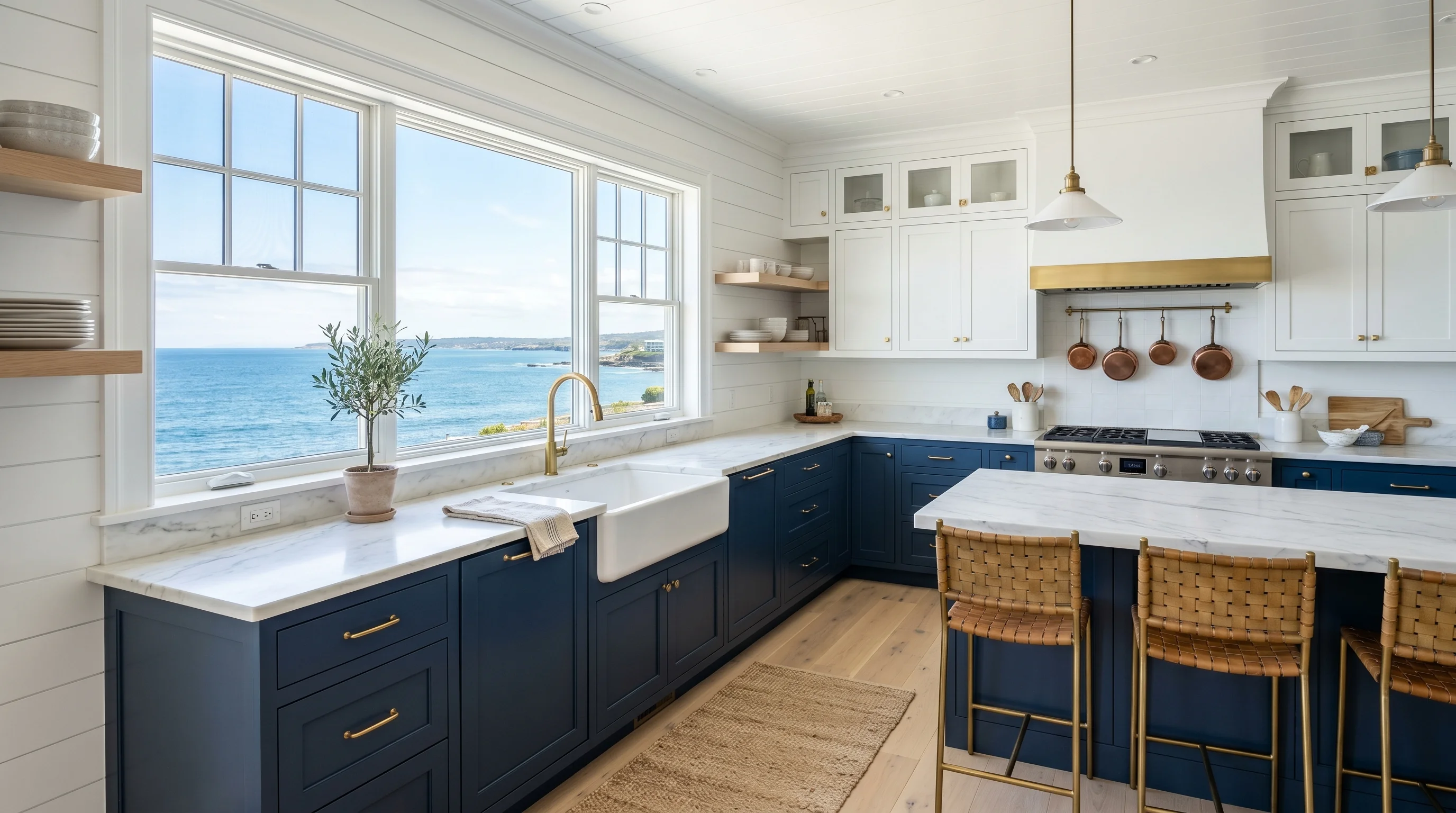 Modern West Palm Beach kitchen remodel with waterfall island and coordinated cabinet finishes