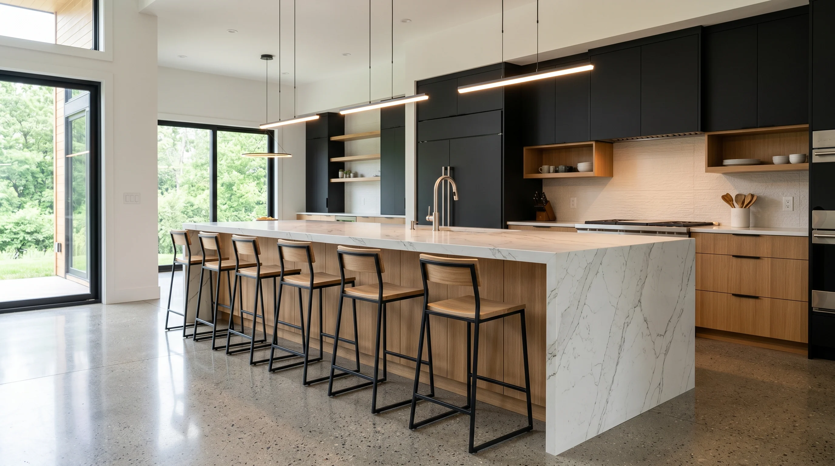 Luxury Westlake kitchen with cabinet storage, quartzite-style island, and brass accents
