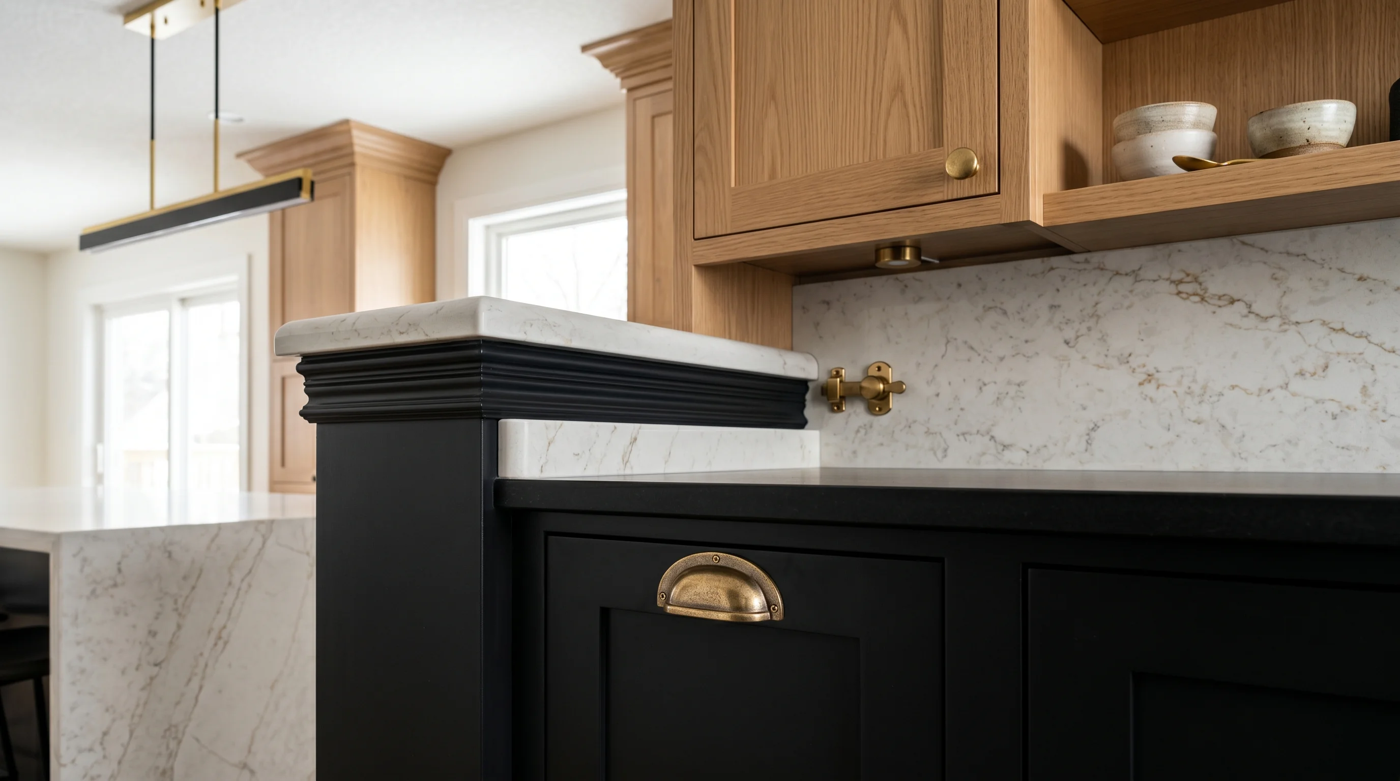 Westlake kitchen island upgrade with stone countertops and refined cabinet details