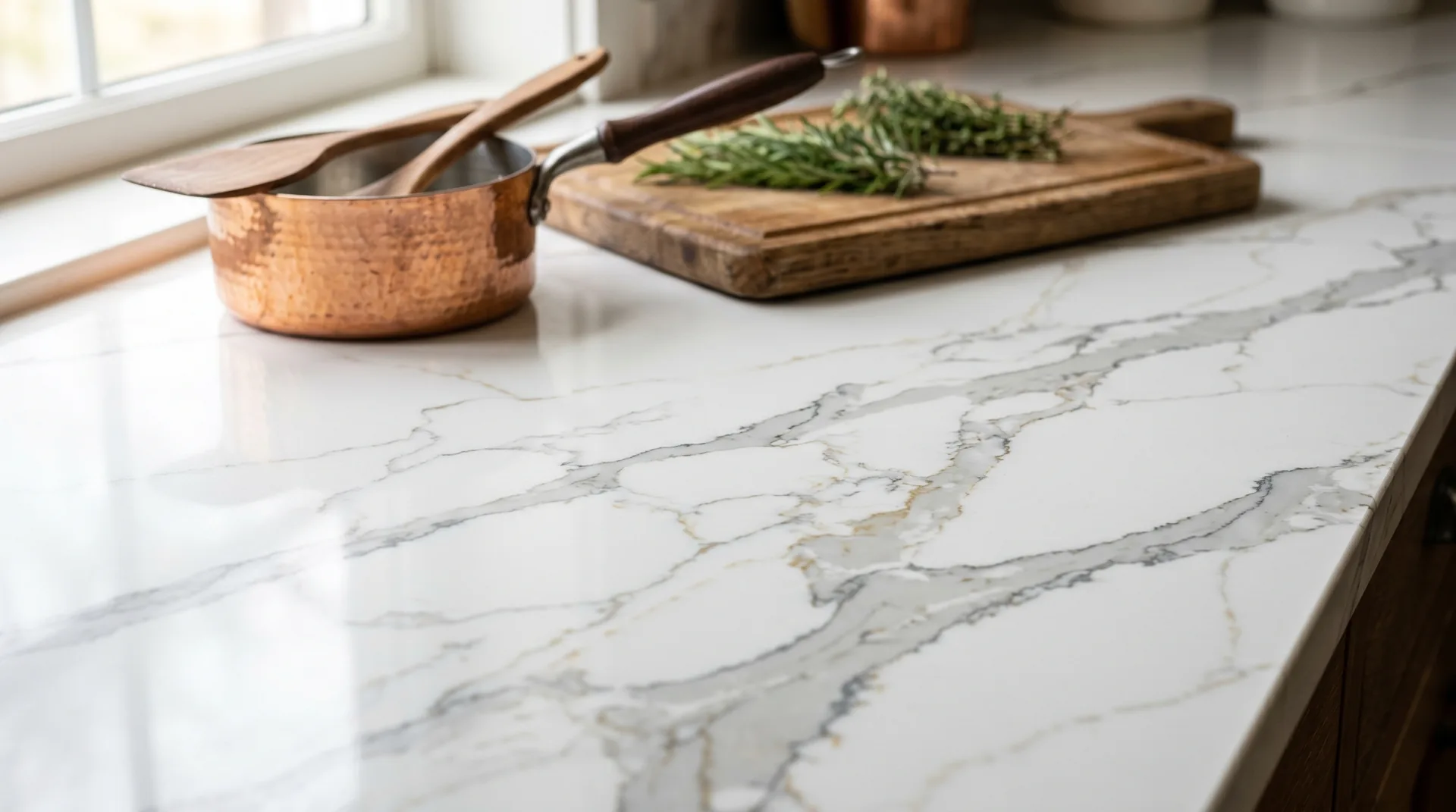 Polished quartz and granite slabs available through JR Stone Design