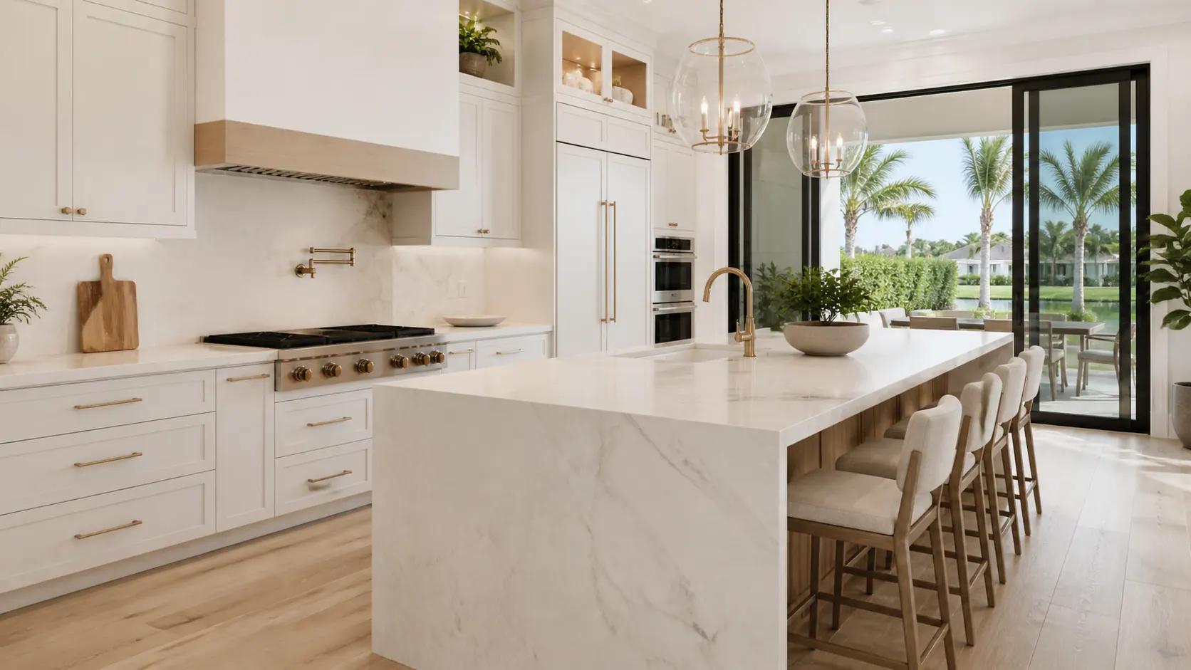 High-end white kitchen with stone island